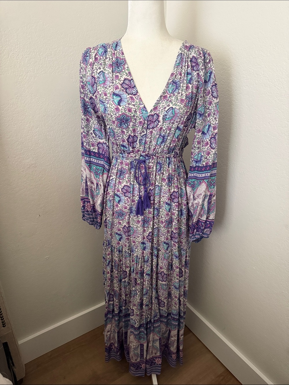 Boho Floral V-Neck Maxi Dress in Purple